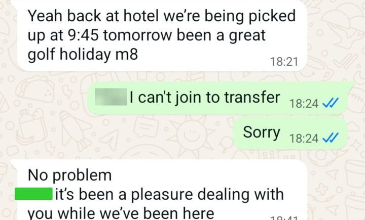 WhatsApp conversation with a Belek Golf Shuttle guest